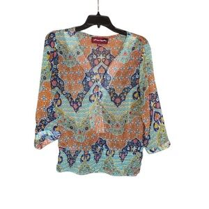 Sugar and spice multi print, multicolor, sheer top size large.